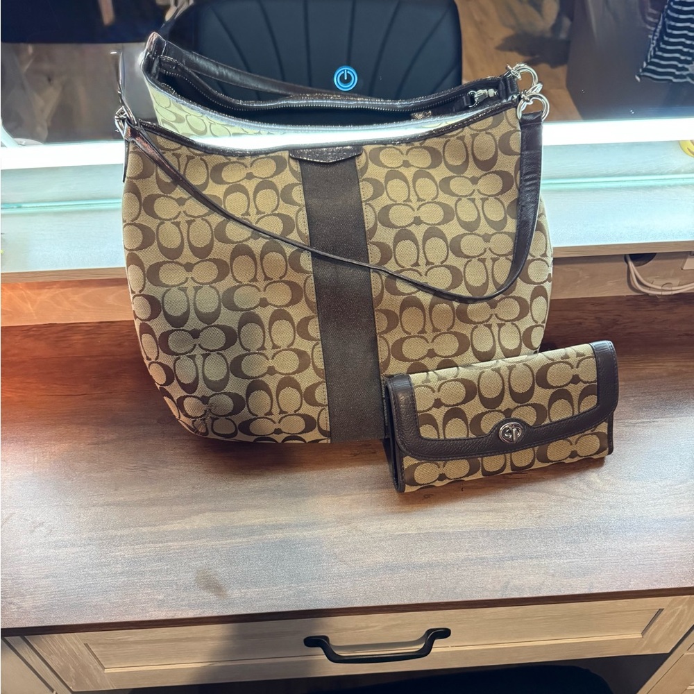 Matching Set! Vintage Coach Hobo Shoulder Bag Tan & Rich Brown